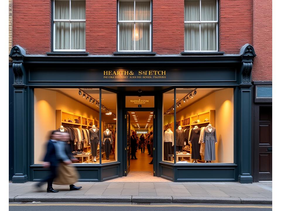 Exterior view of Hearth & Stitch Emporium boutique on Millbank Lane, Manchester.