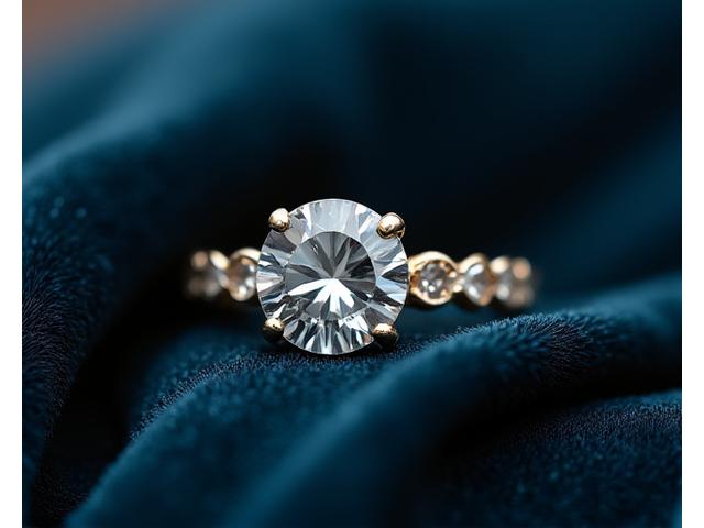 Close-up of a unique bespoke engagement ring with an ethically sourced, unusually cut gemstone, on a soft, dark velvet background.