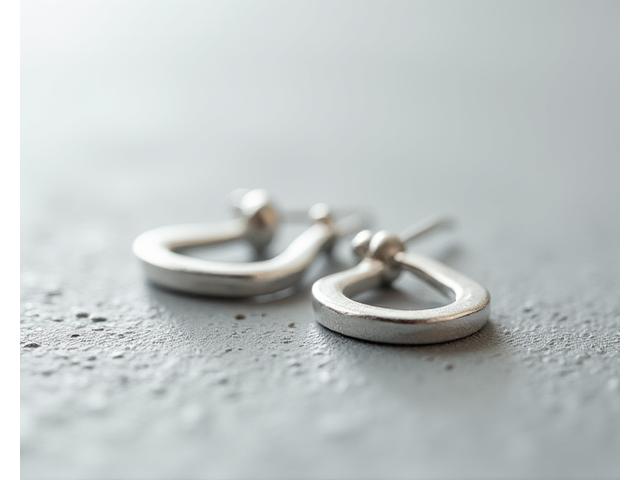Close-up of minimalist recycled silver drop earrings with a matte finish, paired with a subtle, textured background.