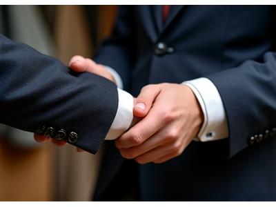 A hand adjusting the sleeve of a suit jacket, showing attention to detail in alterations.