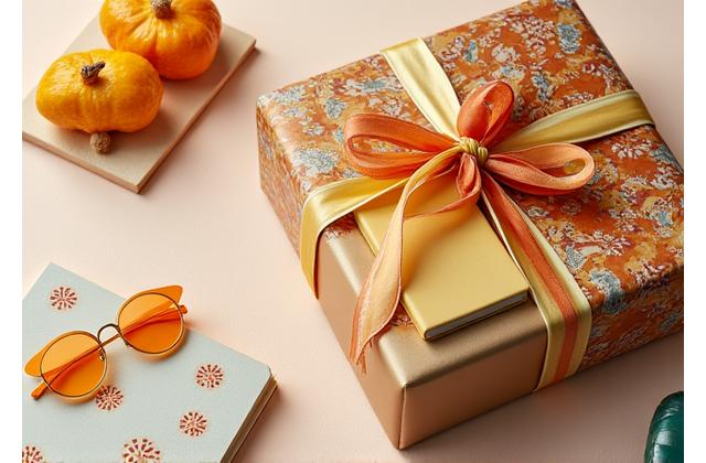 Colourful birthday gift with a stylish wallet, fashion socks, and a small notebook, wrapped in patterned paper.