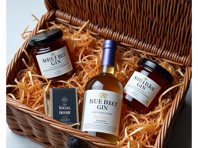 Elegant 'Manchester Makers' hamper overflowing with local artisan products like a small batch gin, handmade ceramic coaster, and sophisticated chocolate selection.