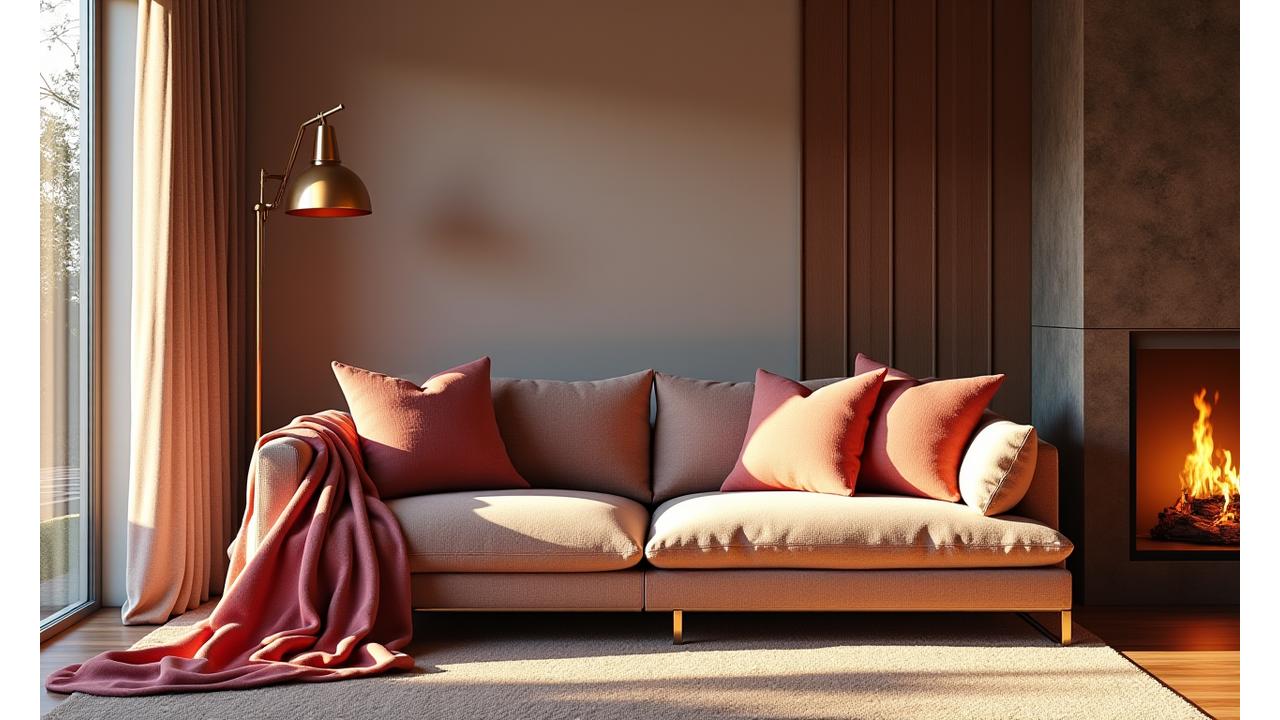 Luxurious living room featuring a cozy chenille throw draped over a sofa and textured cushions, embodying British craftsmanship and contemporary design.