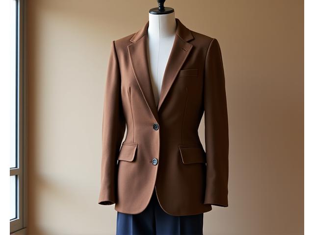 Stylishly dressed mannequin wearing a tailored blazer and contemporary trousers from Hearth & Stitch's fashion collection